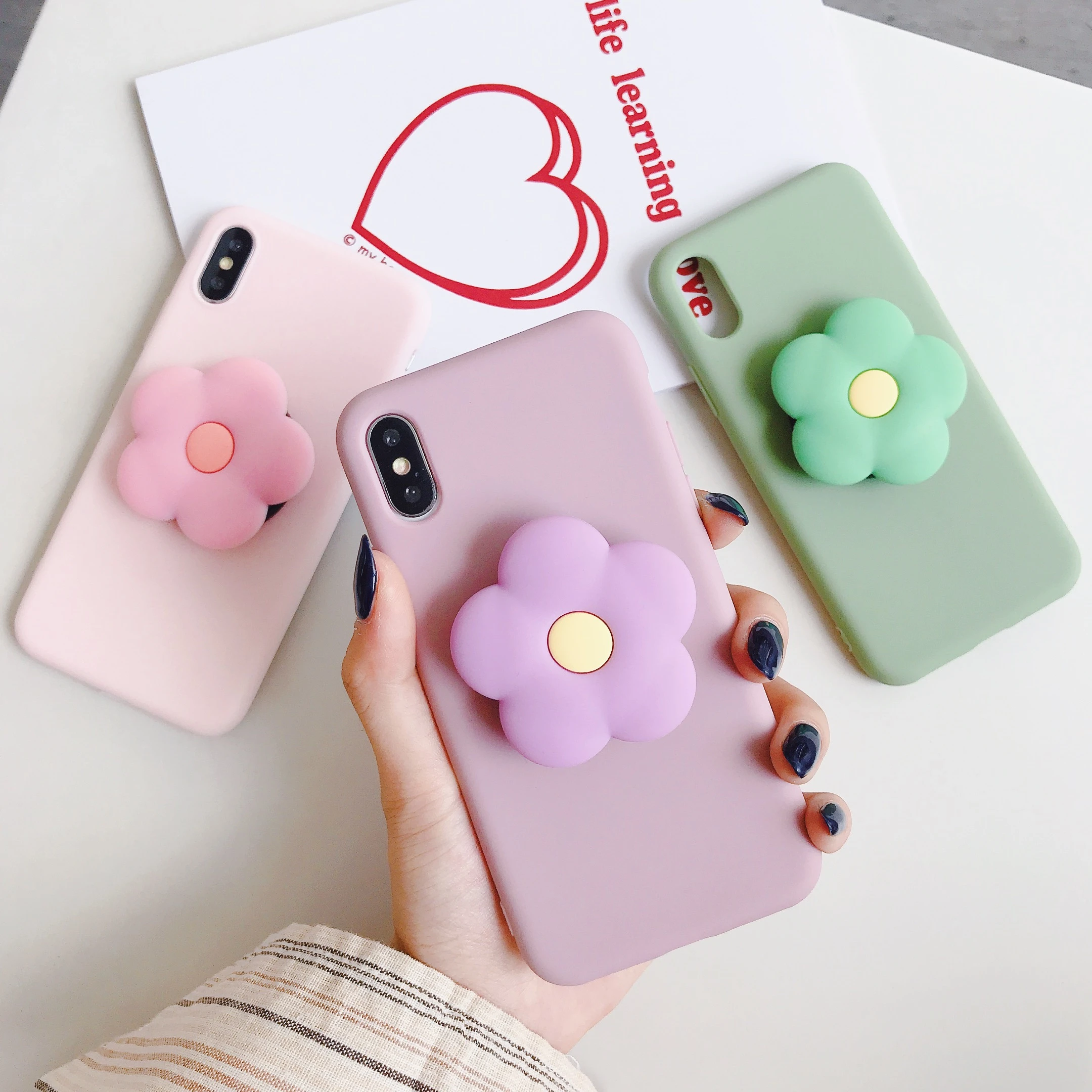 Cute flower Cartoon Soft phone case for iphone X XR XS 11 Pro Max 6 7 8 plus Holder cover for samsung S8 S9 S10 A50 Note 8 9 10