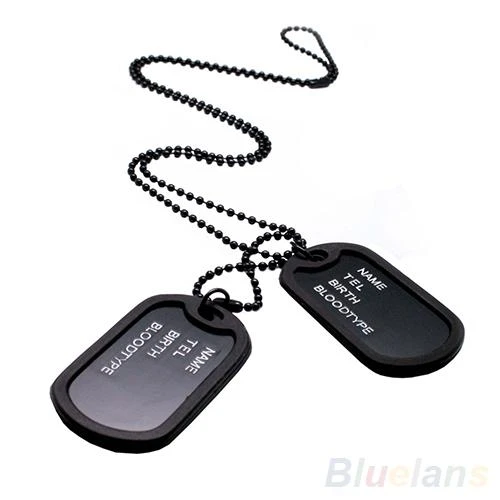 Fashion Military Collares Black 2 Dog Tags Chain Pendants Necklaces Army Style Kolye Necklace Jewelry Birthday for men Bijouxs