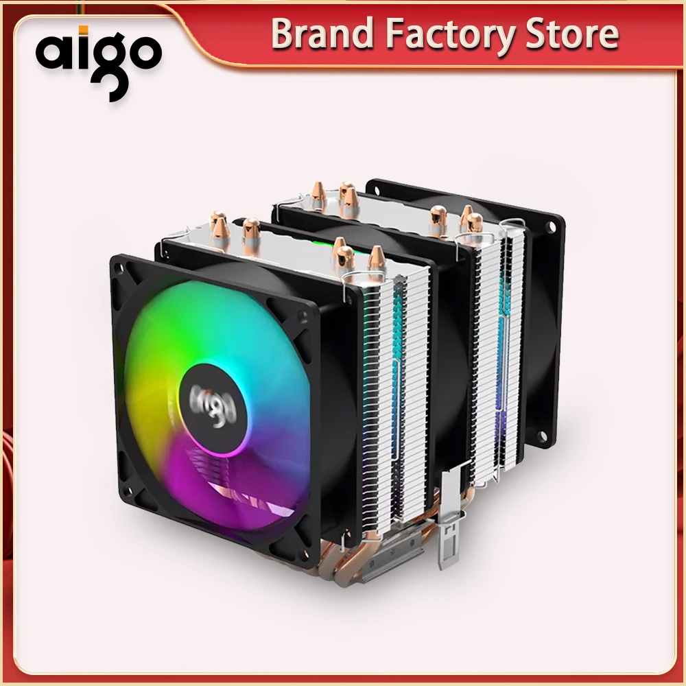 Aigo gale dual tower 6 heatpipes RGB CPU Cooler pc radiator Cooling 4PIN PWM 90mm Fan Intel 1150 1155 1156 1366 AM2/AM3/AM4 AMD