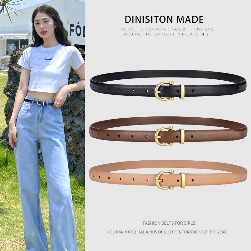 DINISITON Women’s Belt Genuine Leather Ladies Thin Belts For Women Luxury Brand High Quality Female Jeans Strap Fashion