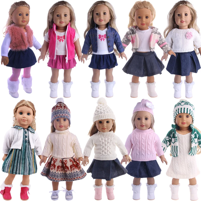 Doll Clothes 3pcs/Set T-shirt/Hat+Knitted Sweater+Skirt Suit For 18 Inch American&43CM Reborn Baby New Born Doll ,Girl's Toy DIY