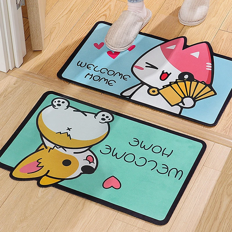 Creative Cartoon Animals Nordic Rug Non-Slip Absorbent Cute Rug Restroom Bathroom Foot Mat Entrance Door Rugs Flannel Material