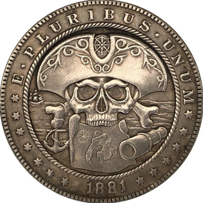 1881 Skull Captain AB Souvenir Coins Collectibles Antique 3D Metal Commemorative Morgan Hobo Coin Copy Home Decor New Year Gifts