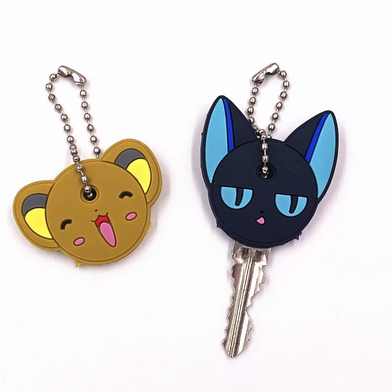 1Pcs Cute Anime Keychain Silicone Cat Animals Protective Key Case Cover for Key Control Dust Cap Holder Gift Women Key Chain
