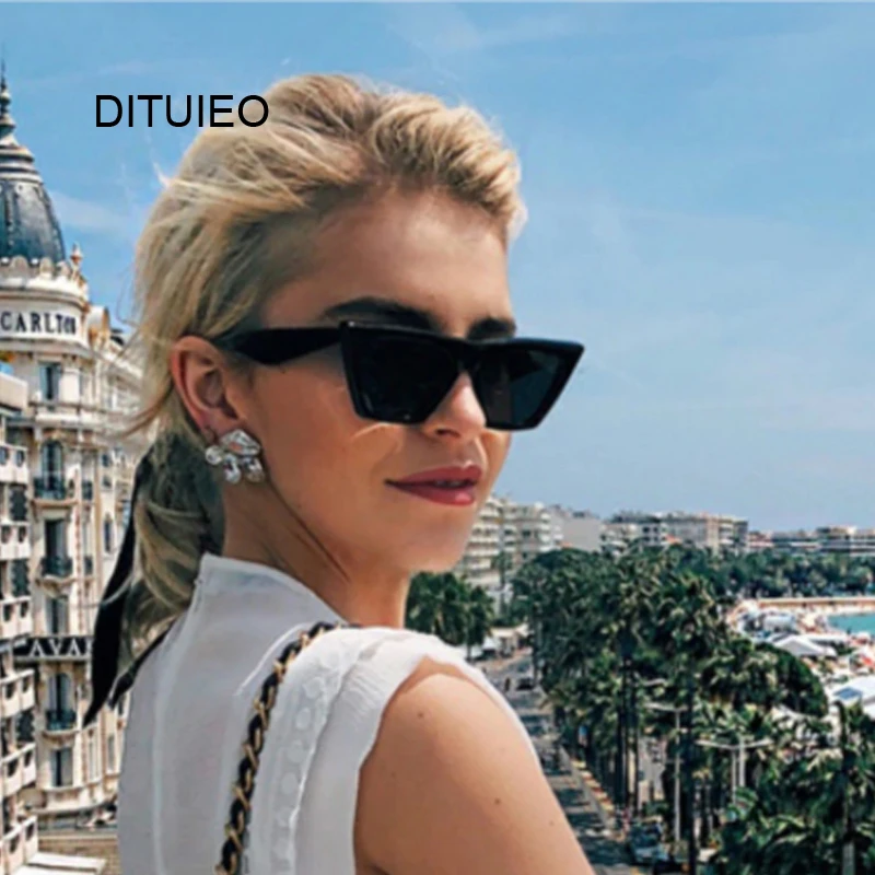 New Mirror Fashion Brand Designer Cat Eye Women Sunglasses Female Black Lady Sun Glasses Small Oculos Feminino De Sol