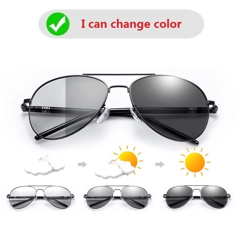 New Men's Photochromic Polarized Sunglasses Men Women Driving Pilot Chameleon Vintage Sun Glasses Change Color Day Night Vision