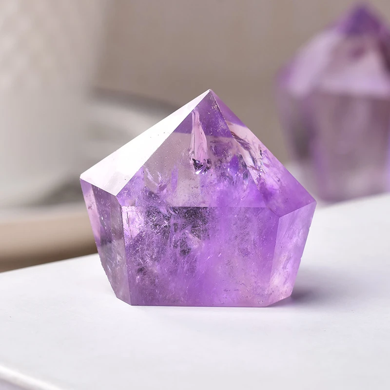 1PC Natural Amethyst Point Wand Quartz Crystal Reiki Healing Crystal Energy Stone Tower Handmade Home Decor Pyramid Ornaments