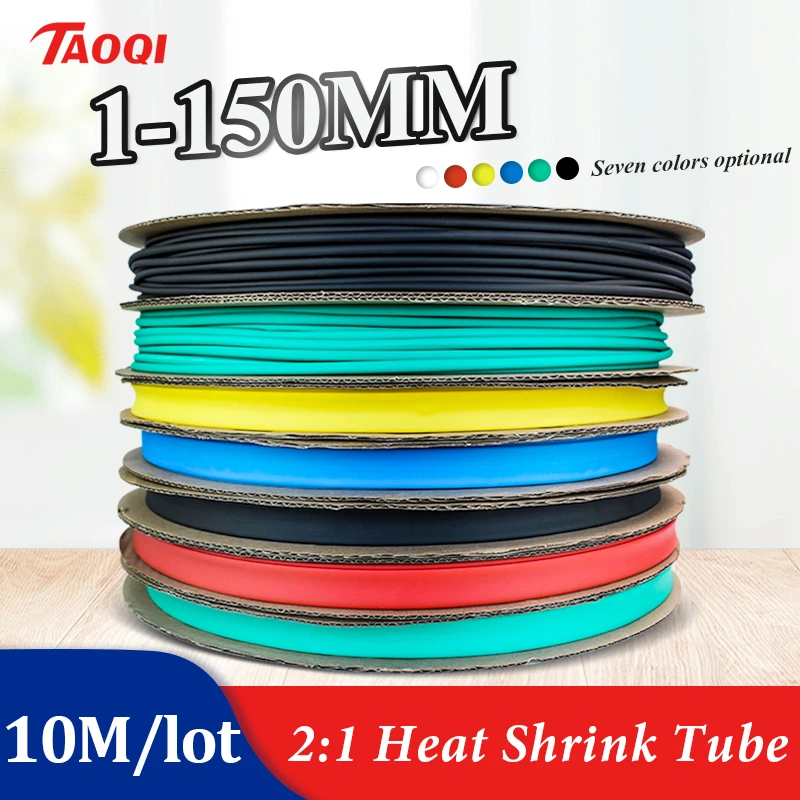 10 METER/LOT BLACK 1/2/3/4/5/6/8/10/10/12/14/16/18/20mm Heat Shrink Tubing Tube kit Insulation Tubing Wire Cable