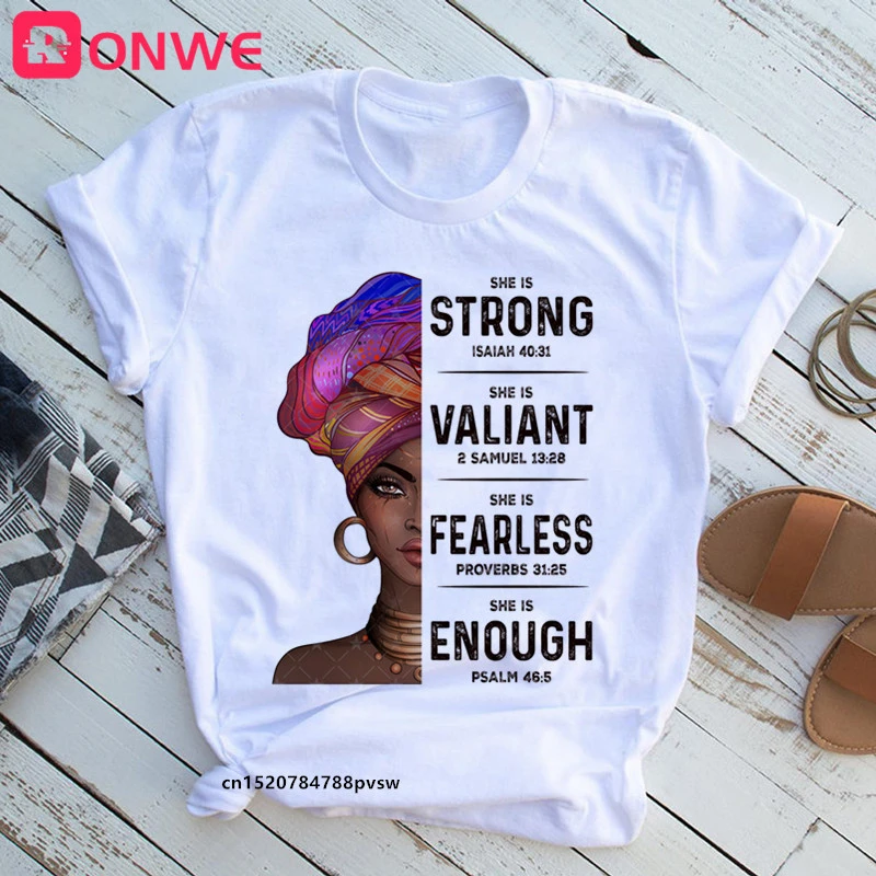 Black Queen She Is Strong Print T-shirt She is Valiant She is Enough She is Valiant Funny 90S Print Tops Tee,Drop Ship