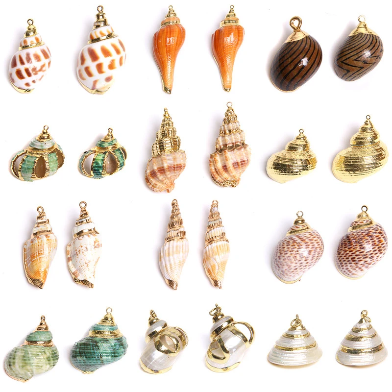 5pcs Natural Shell Beads Pendant Irregular Conch Cowire Sea Shell Beads Charms for DIY Fashion Boho Necklace Bracelet Earrings