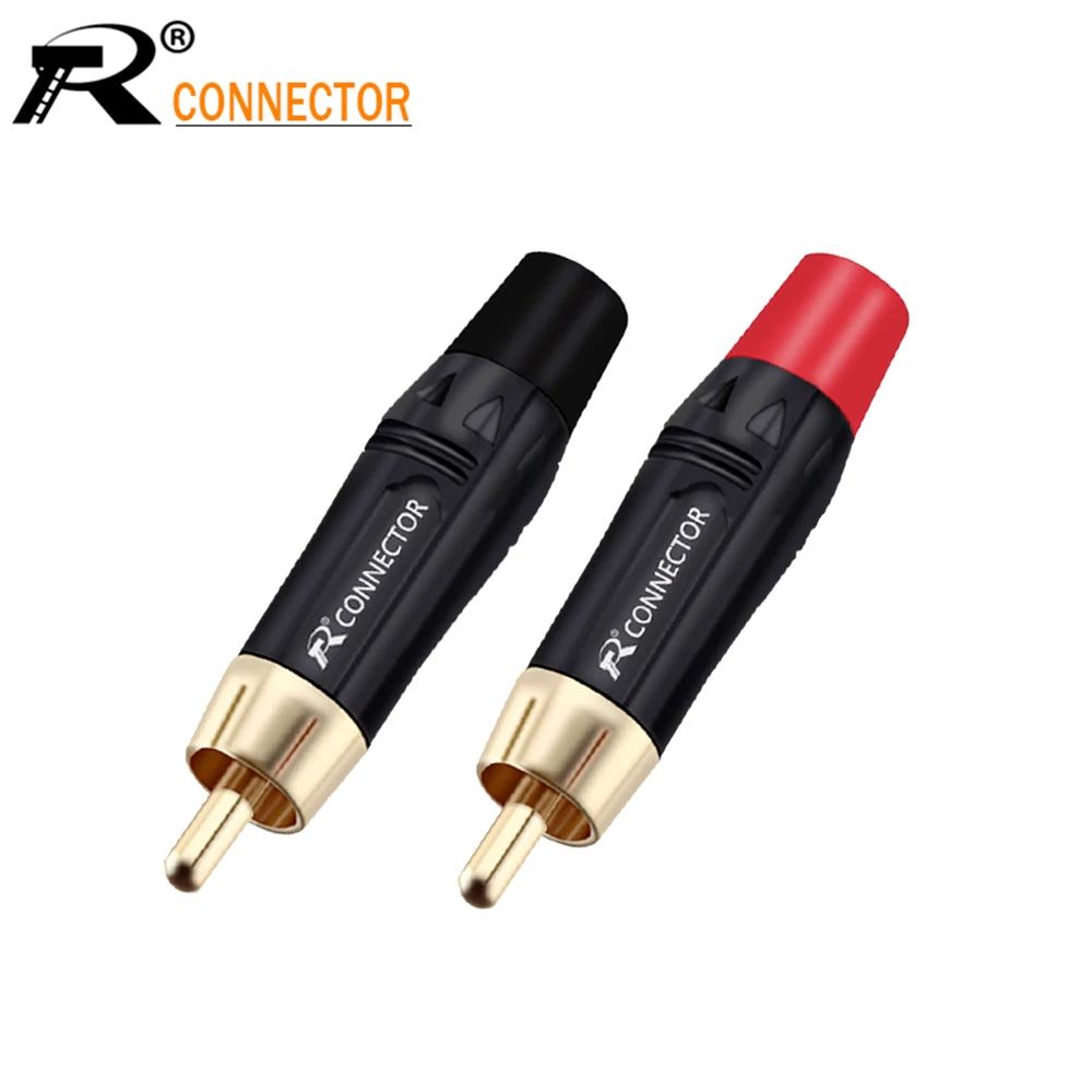 1pair/2pcs RCA Male Connector High quality gold plating audio adapter black&red pigtail speaker plug for 7MM Cable