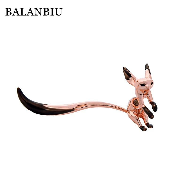 BALANBIU SINGLE Unilateral Cute Little Fox Drop Earring For Women Gift Black Enamel Brass Animal Hyperbole Tail  Fashion Jewel