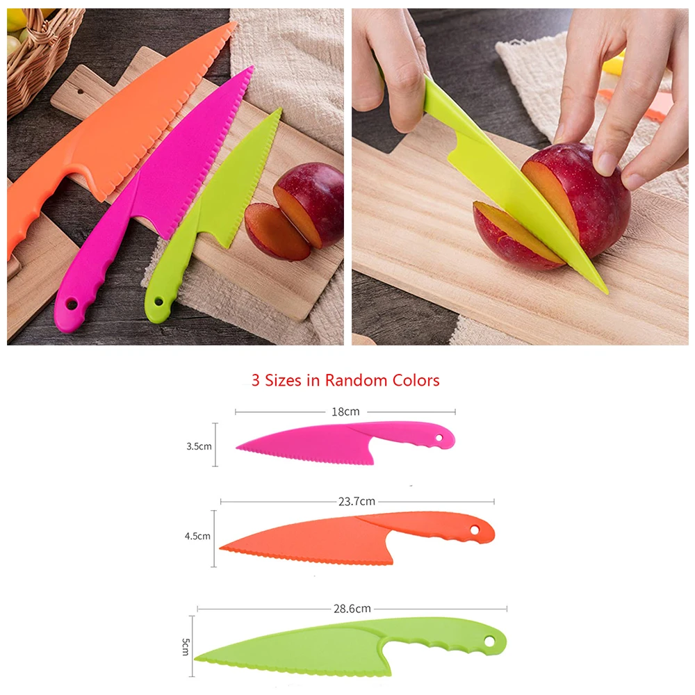 Colorful Children's Safe Cooking Knife Chef Nylon Knives For Fruit Bread Cake Salad Lettuce Knifies  Plastic Kitchen Tools Set