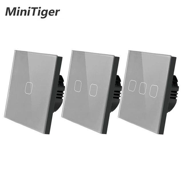 Minitiger EU/UK standard 1/2/3 Gang 1 Way Touch Switch Gray Crystal Glass Panel Touch Switch Light Wall Only Touch Function