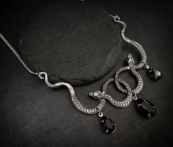 Dark Jewelry, Snake Necklace, Serpent Necklace, Crystal Necklace, Gothic