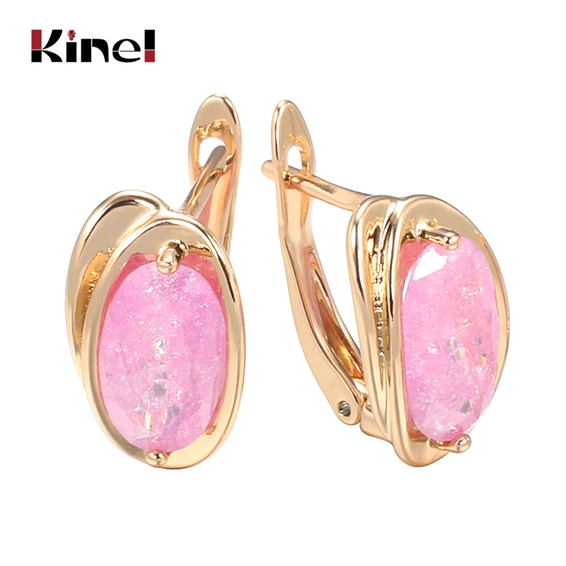 Kinel Luxury Natural Pink Zircon Stud Earrings for Women 585 Rose Gold Bride Wedding Earrings Trendy Fine Jewelry 2021 New