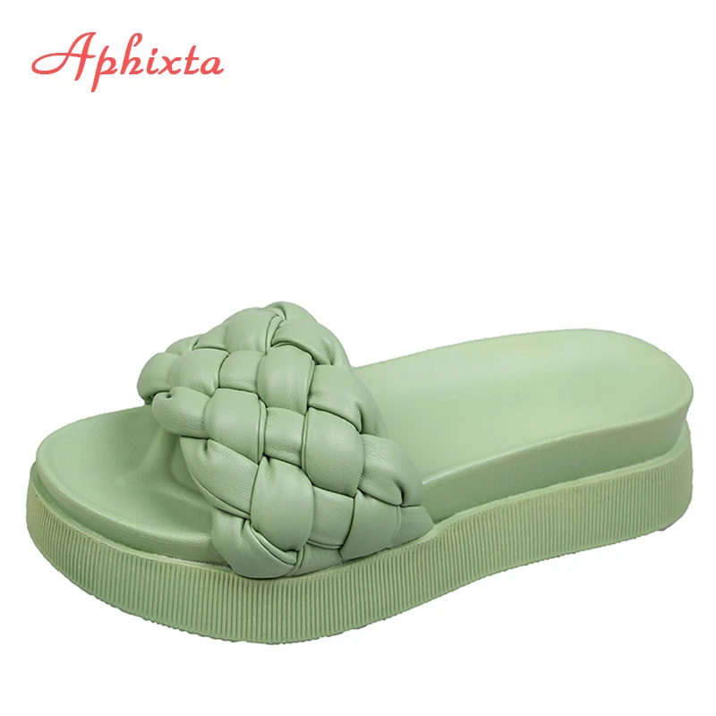 Aphixta Platform Slippers Women Summer Bread Cross Flip Flops Rope Weaving Slides Mules Design Slippers Shoes