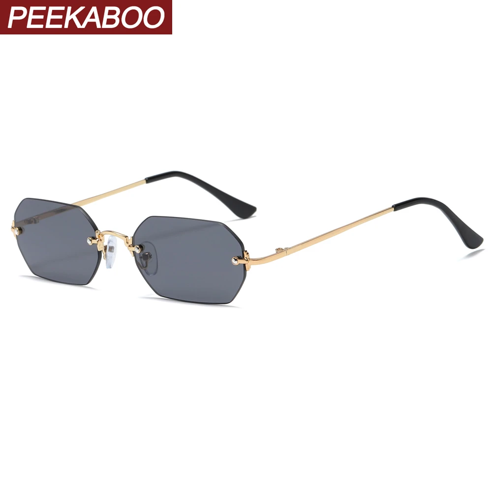 Peekaboo punk style rectangle sunglasses rimless man octagonal small frame metal glasses for women frameless uv400 dropshipping