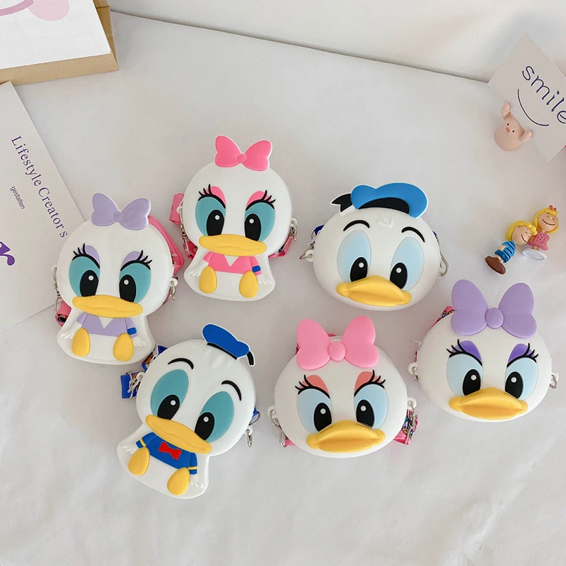 Disney Donald Duck Daisy Duck Cartoon Silicone Coin Purse Children Messenger Shoulder Bag Cute Girls Fashion Mini KeyCase Bags