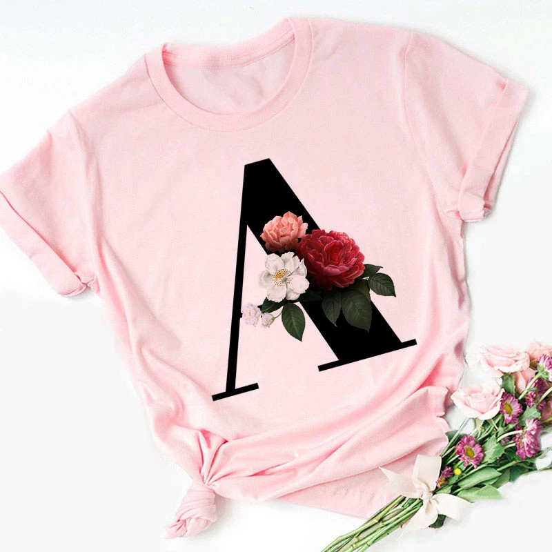 Summer 26 English Alphabet Print Tshirt Fashion Harajuku Casual Pink Tops Tee Women Couples Lovers Female T-Shirt,Drop Ship