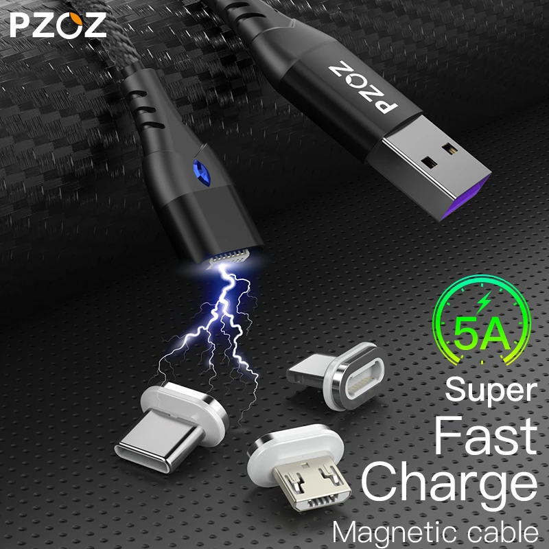 PZOZ 5A magnetic cable type c usb fast charger micro usb cable for iphone 11 max xr redmi note 9s degree magnetic charging cable