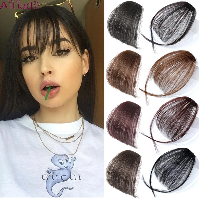 AILIADE Women Clip In Hair Bangs Hairpiece Synthetic Fake Hair Piece Clip In Hair Extensions Front neat air bangs Fringe bangs