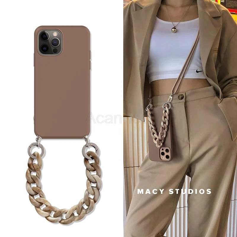 Marble Crossbody Lanyard Bracelet Necklace Chain Case For iphone 12 11 mini xs xr x pro max 5s se 7 8 6 plus Soft Tpu Back Cover