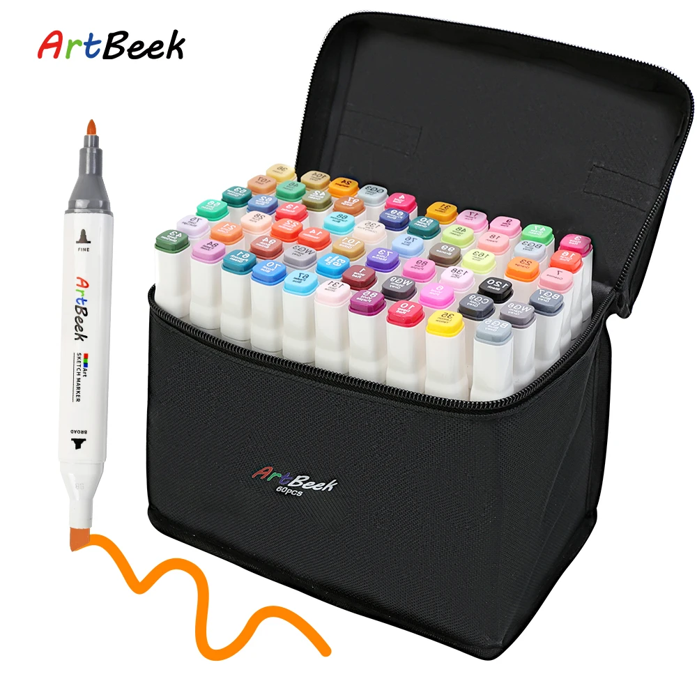 ArtBeek Markers Sets for drawing painting set sketch marker pen set 40/60/80 Colors For Manga School Art Supplies