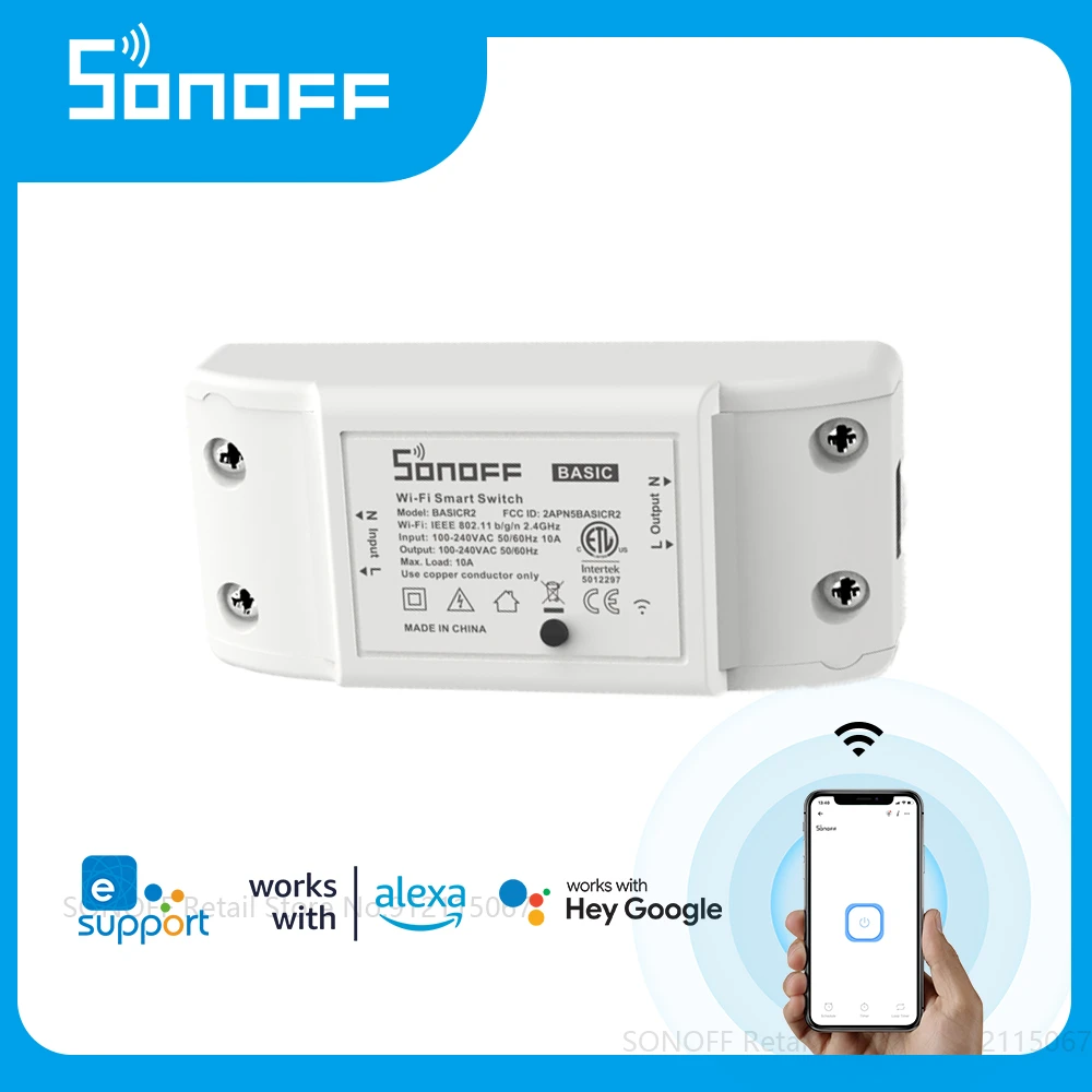 Sonoff Basic R2 Wifi DIY Smart Switch Remote Controller Smart Home eWeLink APP Control Work with Alexa Google Home Outlets