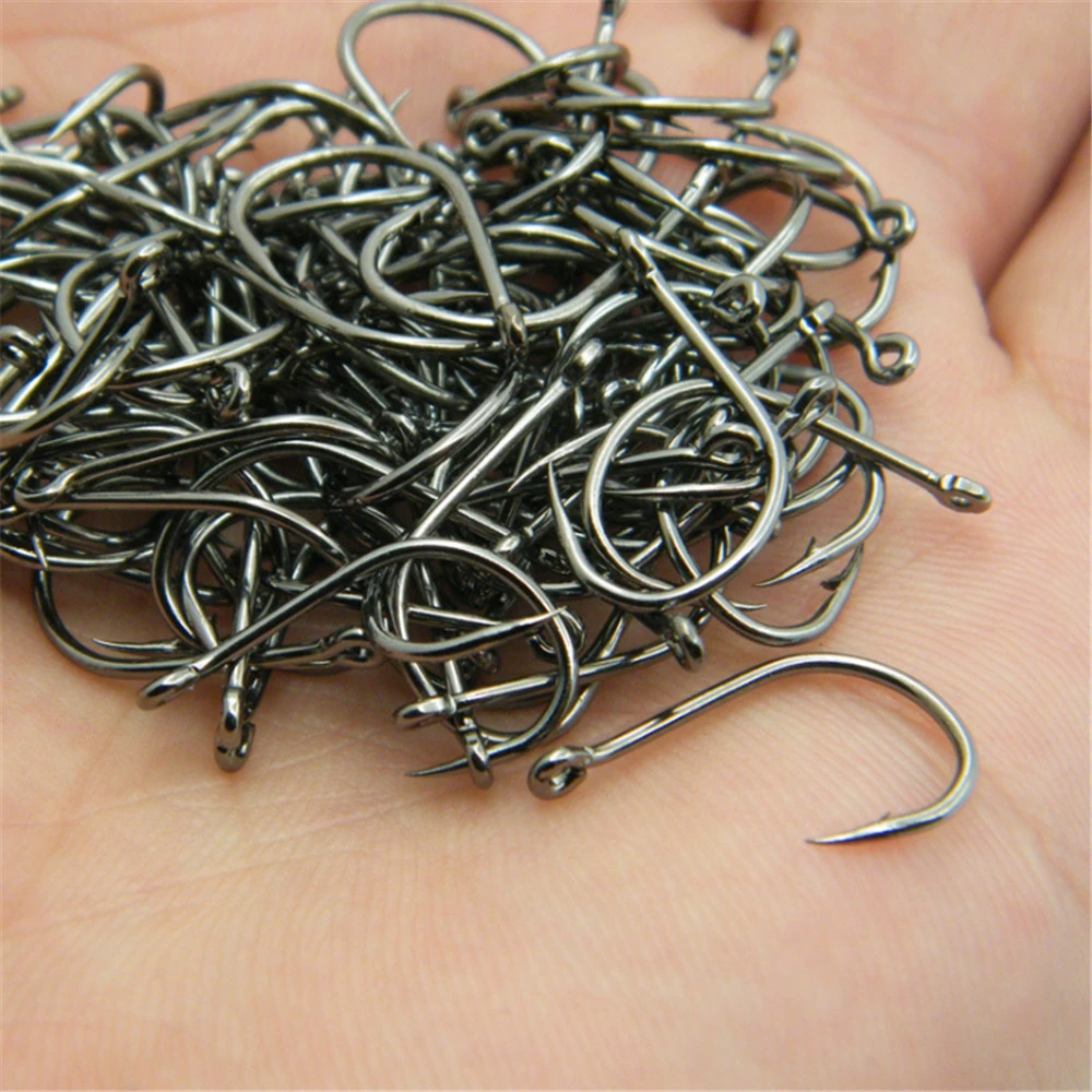 100pcs/Box High Carbon Steel Fishing Hooks Barbed  3#-12# Series Worm Pond Fishing Bait  Holder Jig Hooks Hole Accessories