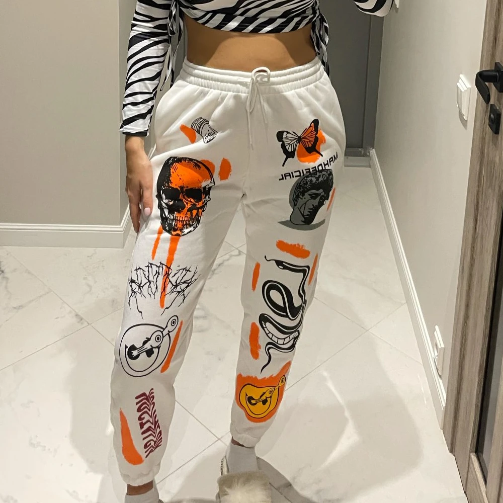 Women Sweat Pant Harajuku Butterfly Skull Printed Trousers Jogger Drawstring Cargo Pant Loose Streetwear Casual Sweatpant Autumn