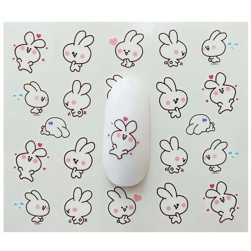 Watermark Cute rabbit Cartoon Stickers Nail Art Water Transfer Tips Decals Beauty Temporary Tattoos Tools E21