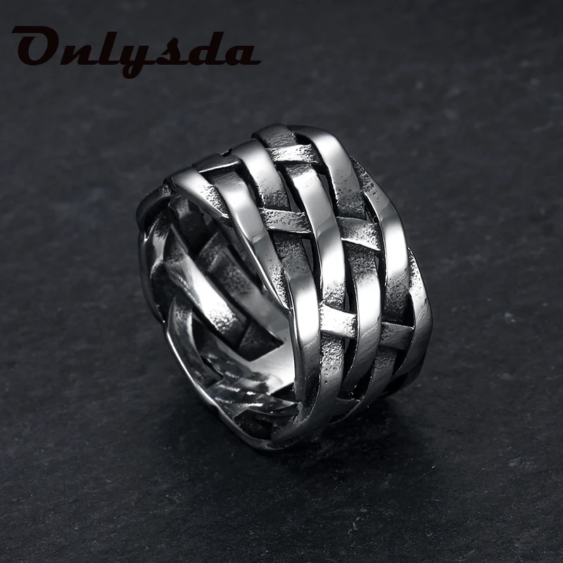 Onlysda Vintage Weave Viking Symbols Stainless Steel Mens Women Rings Simple for Girl Boyfriend Jewelry Creativity Gift OSR714