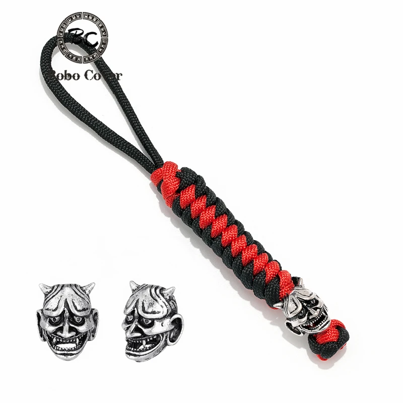 Men Retro Noh mask Keychains Bag Knife Pendant Women Car Keyring Women Survival Rope Japanese demon Accessories Handmade Jewelry