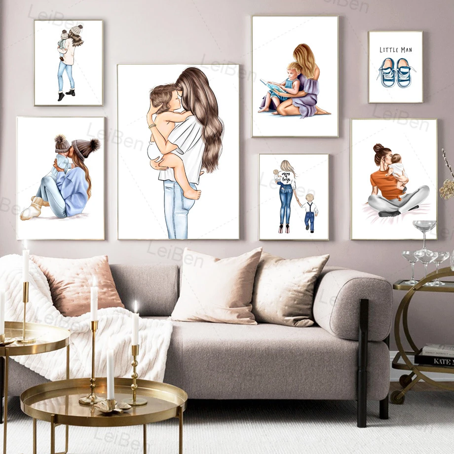 Customize Warm Family Canvas Painting Mother and Child Daily Life Art Poster Home Decoration Children Kid Room Nordic Picture