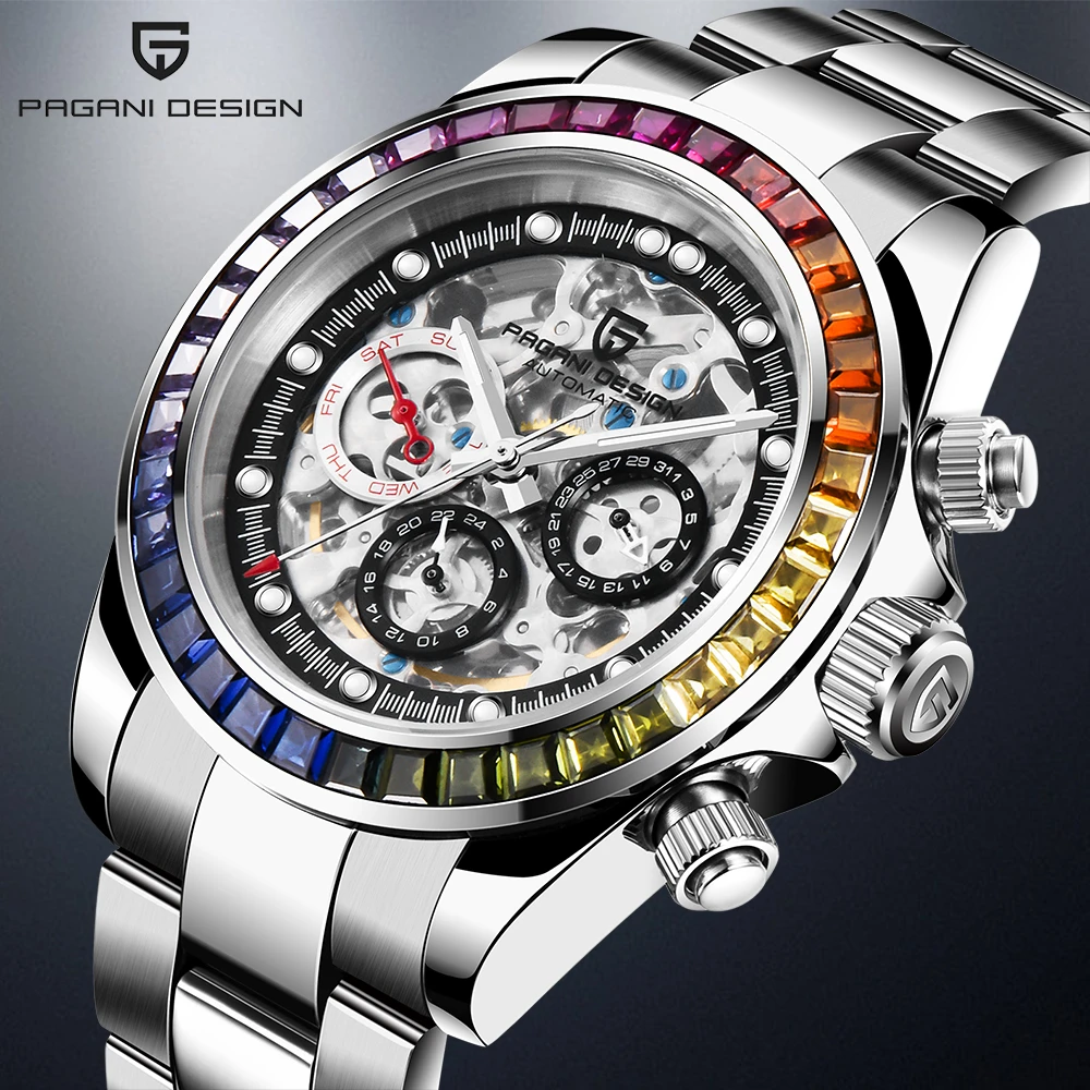 PAGANI DESIGN Fashion Brand Automatic Mechanical Men's Watch Business Stainless Steel Waterproof Wristwatch Rainbow Luxury Watch