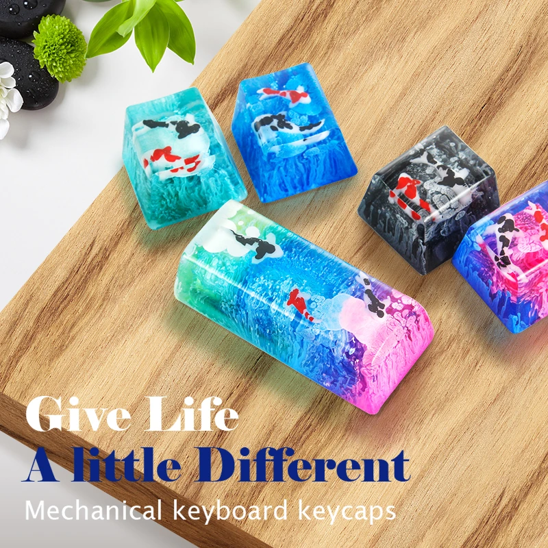 1PC Scenery Koi Backspace Resin Keycaps For Cherry Mx Switch Mechanical Gaming Keyboard Keycaps Replace Hand Made Keycaps
