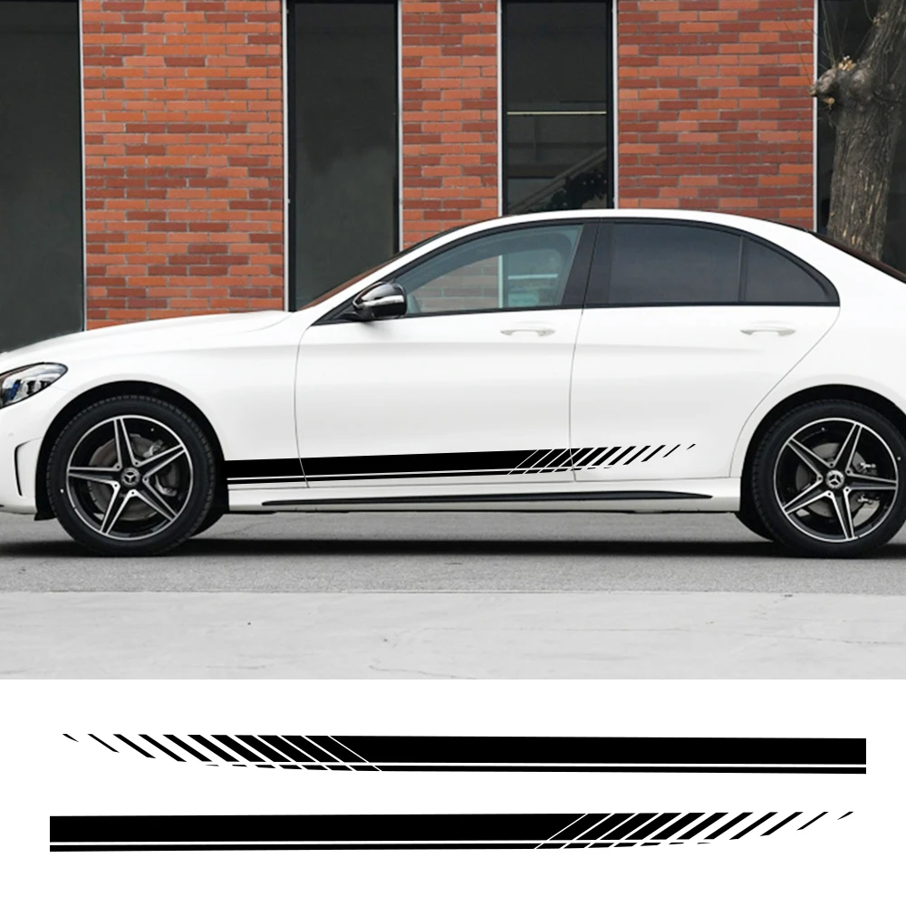 2PCS Car Side Stripes Side Stripe Skirts Graphics Vinyl Sticker Decals Racing Sport Automobiles Body DIY Wrap Car Accessories