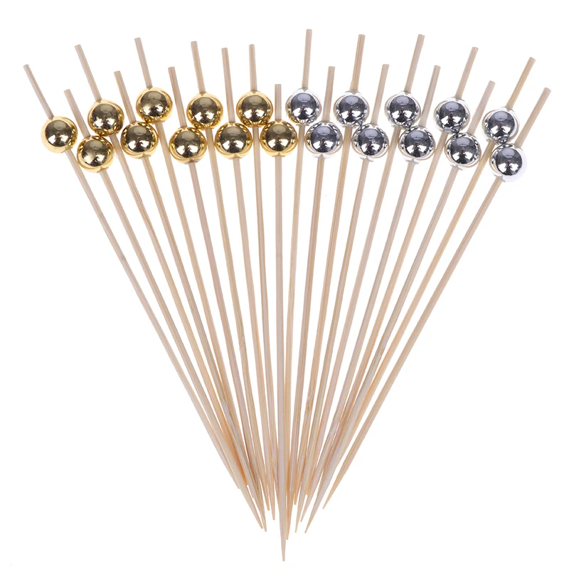 12cm 100 PCS Wooden Toothpick Cocktail Food Skewer Picks Fruit Snack Fork Bamboo Sticks Pearl Party Wedding Festival Supplies