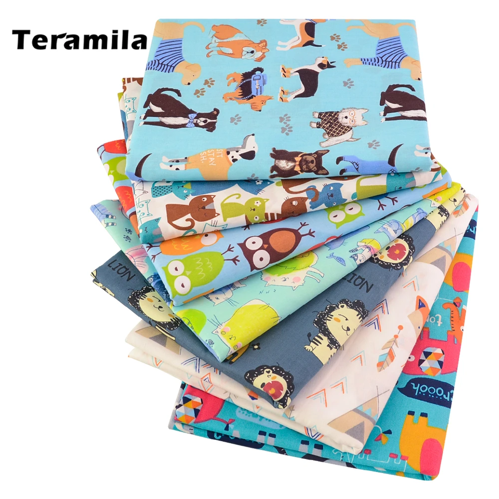 Teramila 100%Cotton Twill Fabric Home Textile DIY Patchwork for Sewing Cloth Cartoon Dog Pet Style Quilt Needlework By the Meter