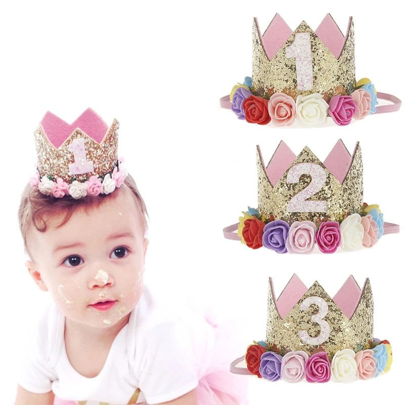 Birthday Party Decorations Kids Baby 1 2 3 Year Old Birthday Balloons Baby Shower Boy Girl 1st Birthday Party Crown Hat Su