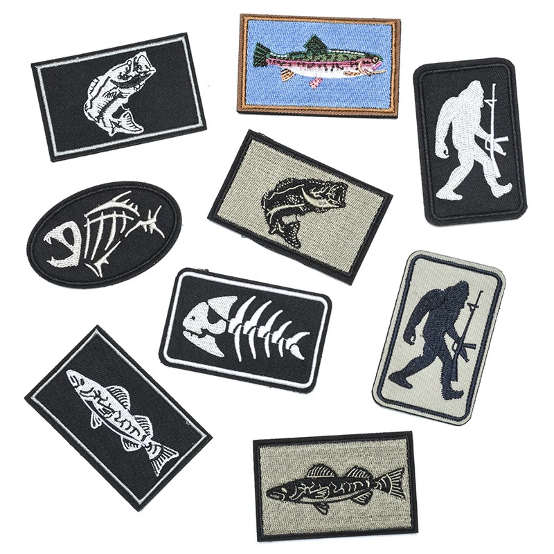 Fishing Embroidery Cloth Stickers Patches 7.9x5cm Diy Accessory Hoop And Loop Emblem DIY Patches for Clothing Tactical Badge