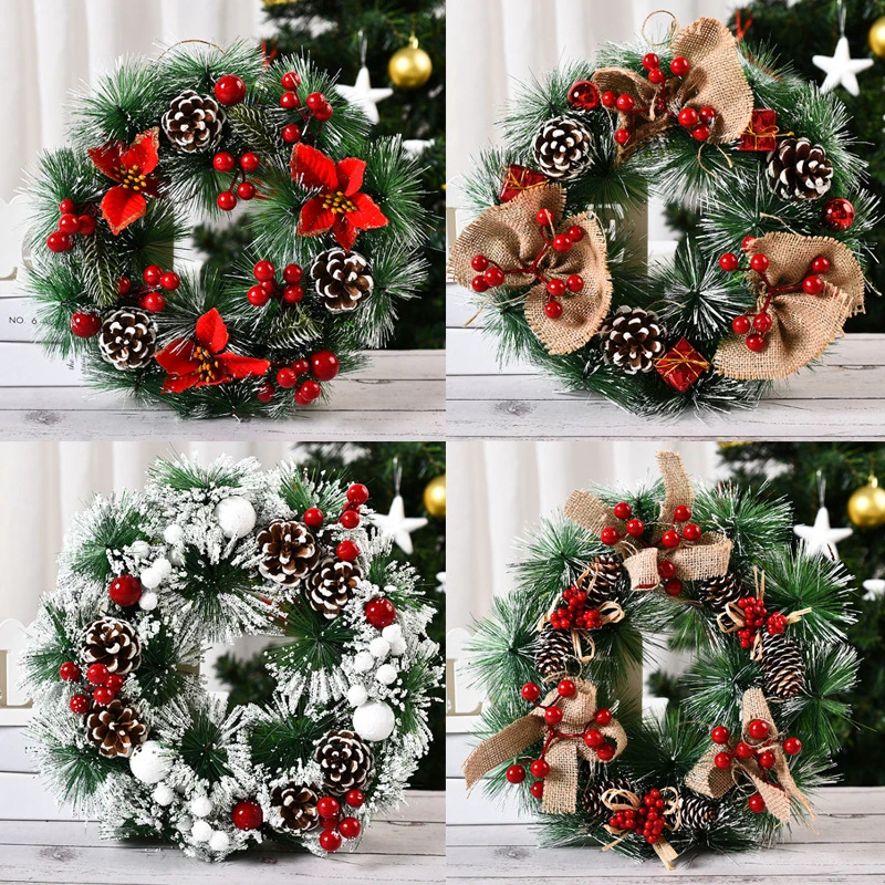 Outer ring 28cm Christmas Wreath Door Garlands Oranments Merry Christmas Decor For Home 2021 Happy New Year Naviidad Pendants