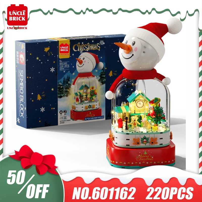 Christmas Theme Model Bricks Snowman Music Box With Lighting 220PCS Building Block Toys Girls Christmas Gift Set