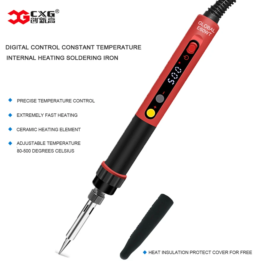 Free Shipping CXG E60w/90w/110w LCD Temperature Digital LED Adjustable Electric Soldering Iron EU Plug +10pcs Weld Tips+Cover