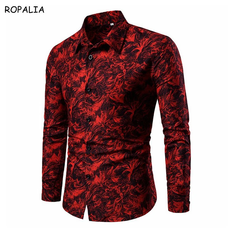 Autumn and Winter Men's Shirt Printed Casual Long Sleeved Shirt Slim Fit Male Social Dress Shirt For Men