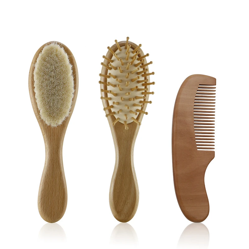 Newborn Baby Natural Wool Baby Wooden Brush Comb Newborn Hair Brush Infant Head Massager Portable Baby Comb Hair Bath Brush Comb