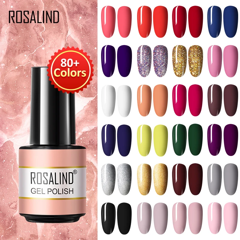 ROSALIND Gel Nail Polish Hybrid Gel Varnishes Semi Permanent  Pure/Glitter/Shiny More Nail Art Design Top Base Coat For Manicure