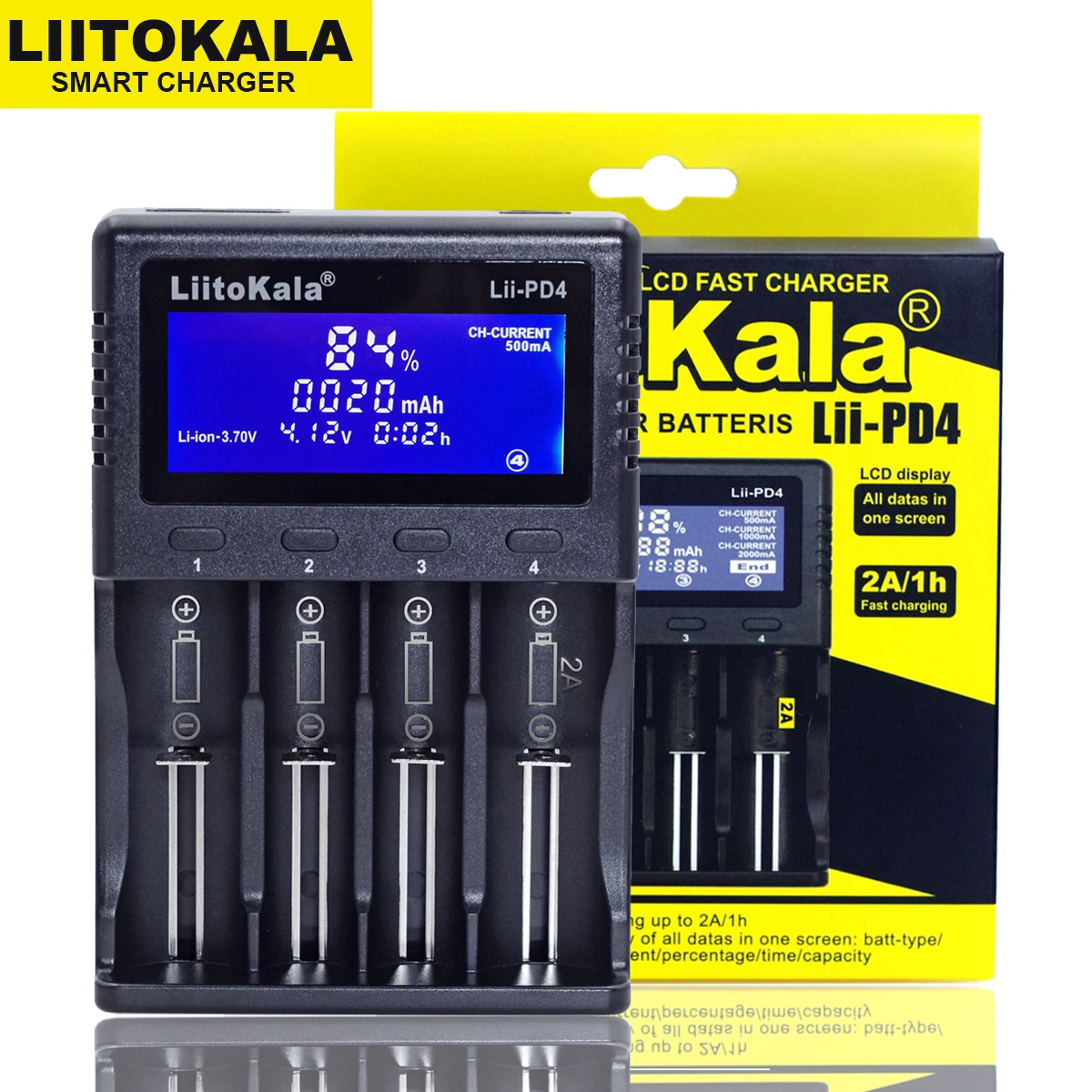 Liitokala Lii-202 100B Lii-PD4 NiMH /lithium/ LiFePO4 battery charger for 18650 1.2V 3.7V 3.2V 3.85V 26650 18350 16340 25500