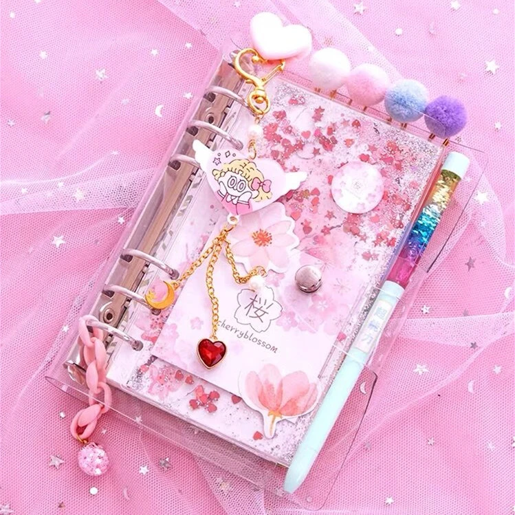 2021 Sharkbang Kawaii Bling Bling Cherry Blossoms A6 Loose Leaf Diary Notebook Journal Note Book Agenda Planner 160 Sheet